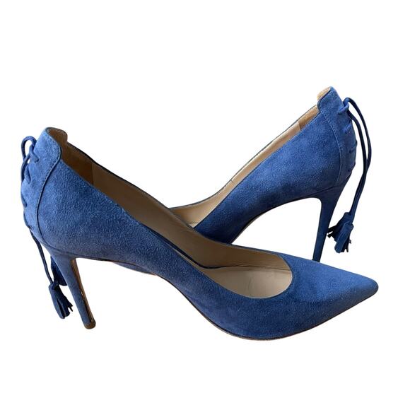 M. Gemi Blue Suede Tassel Heels Pointed Toe Women’s Size 8.5 / 39 - Picture 2 of 11